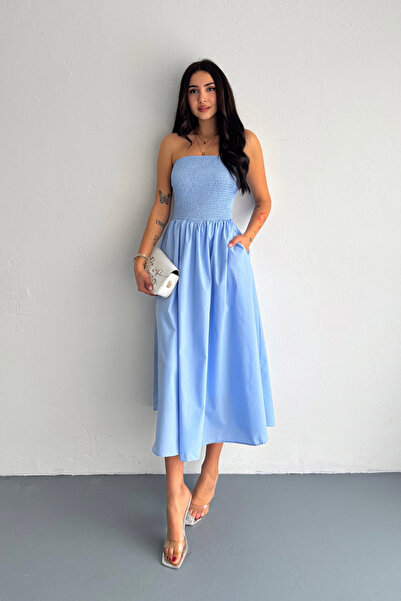 TrendyFashion Γυναικείο Μπλε Στράπλες Φόρεμα Dakron