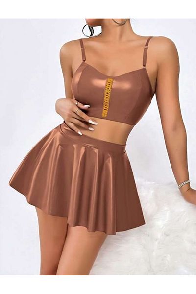 Bleu Petite Faux Leather Lame Skirt Dress Set