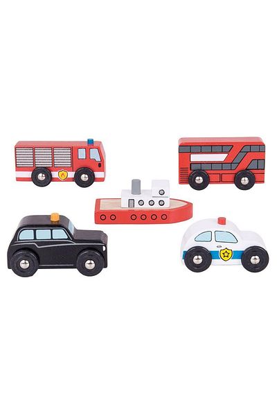 BIGJIGS Toys Set 5 vehicule din lemn