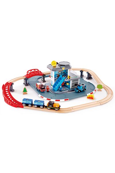 Hape Wooden Toy - Train And Emergency Services Set (55 PIECES)