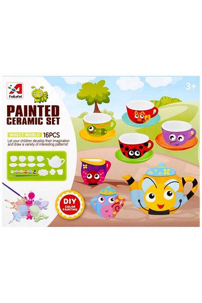 Micostore Painting Cup and Teapot Set, Ceramic Tea Set for Children's Creative Activities