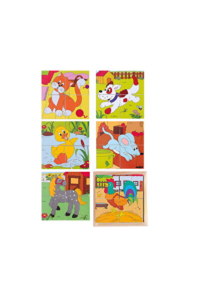 Woody Cuburi puzzle din lemn - Animale de fermă 2 x 2