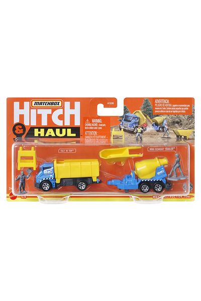 mattel Matchbox Hitch&haul Set 2 Vehicles Mbx Construction Zone Tilt N Type Mbx Cement Trailer Scale 1:64