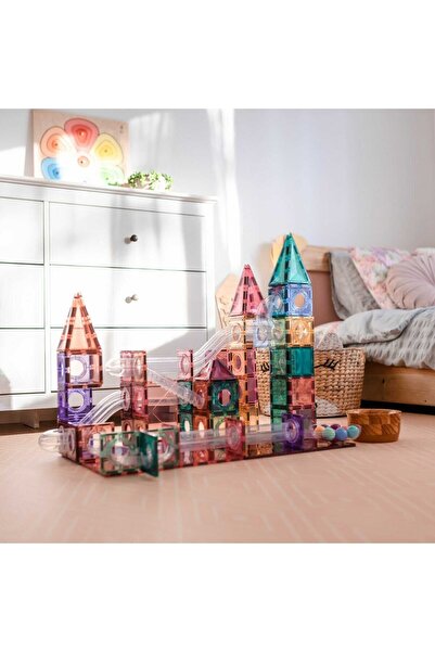 Connetix Set De Constructie Magnetic, 106 Piese, Pastel Ball Run, Tiles, Marble Run