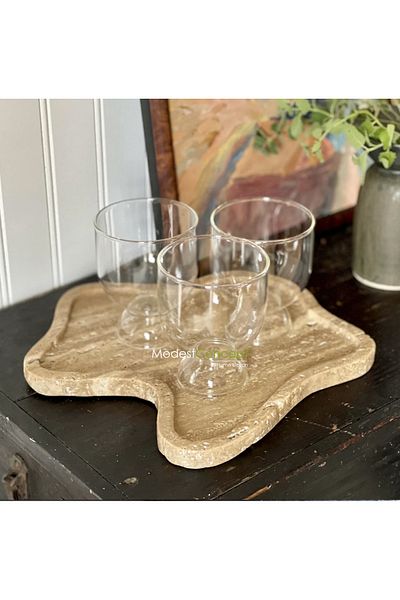 Modestmar Travertine Wave Presentation Plate, Bathroom Organizer, Marble Tray