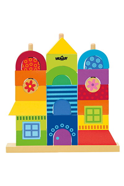 Woody Jucărie de stivuit din lemn - Căsuța Curcubeu