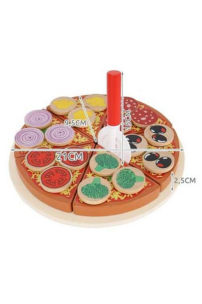 Micostore Wooden Pizza, Set With Slicer, Spatula And Tray, 6 Pizza Slices And Toppings, Role Play