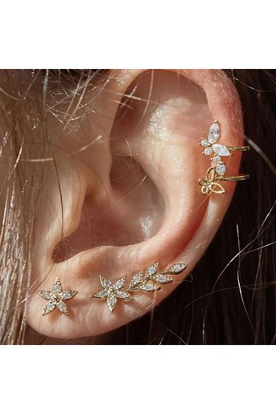 HDCreativeDesign 4pcs/set hollow creative butterfly star leaf crystal earrings no hole ear clip jewelry