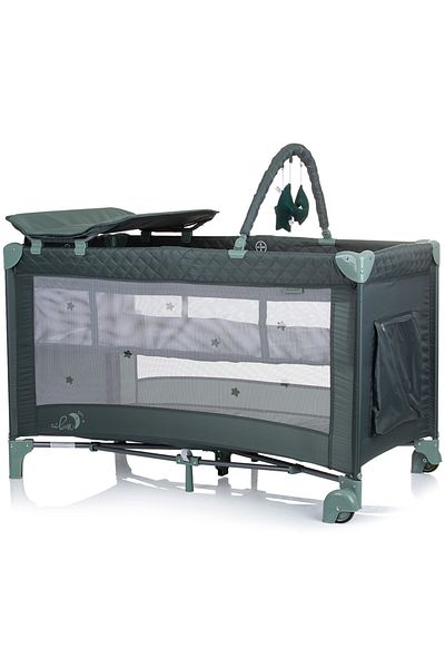 Chipolino Pătuț pliabil cu saltea de înfășat Luna verde pastel