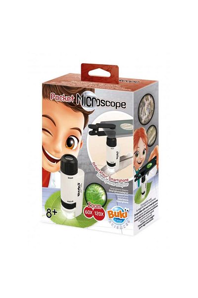 Buki France Microscop De Buzunar Cu Led Si Adaptor Telefon - Set Stiinta Pentru Copii