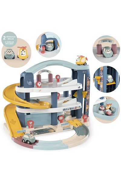 Smoby Big Garage Car Track With Car And Helicopter