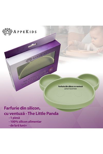 APPEKIDS Farfurie Din Silicon Cu Ventuza, , Panda - Raw Green