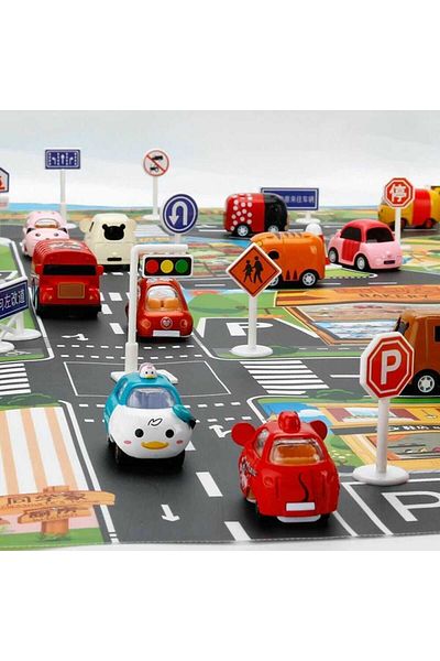 Micostore Covor Copii Cu Traseu Auto Masini, 130 X 100 Cm, Circuit Cu Semne De Circulatie, Impermeabil