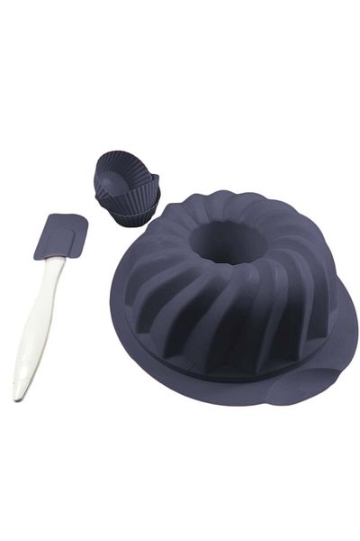 mys silicone Set forme silicon pentru Prajituri si Tort, Guguluf, cu spatula si 6 piese pentru briose