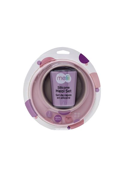 Melii Set de masă din silicon 3 piese - farfurie, bol și ceașcă (roz, gri, violet)
