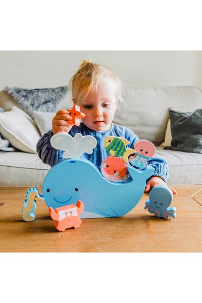 Orange Tree Toys Ξύλινο παιχνίδι ισορροπίας, Φάλαινα και θαλάσσια πανίδα,