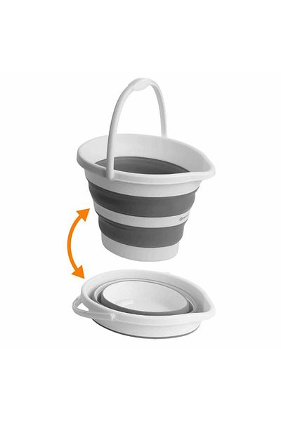 Micostore Foldable silicone and plastic bucket, 10 L, with carrying handle, White/Grey