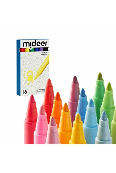 Mideer Acrylic Markers, Set of 6 Colors Soft Tip Markers, Brush Type, For Children,