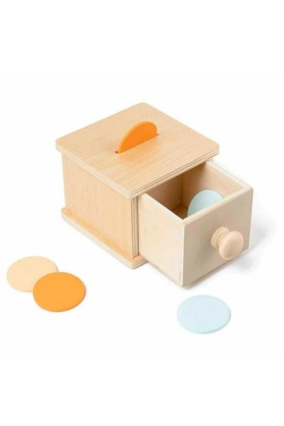 Micostore Cutia Permanentei Cu Sertar Si 6 Discuri Colorate, Jucarie Educativa Montessori Din Lemn