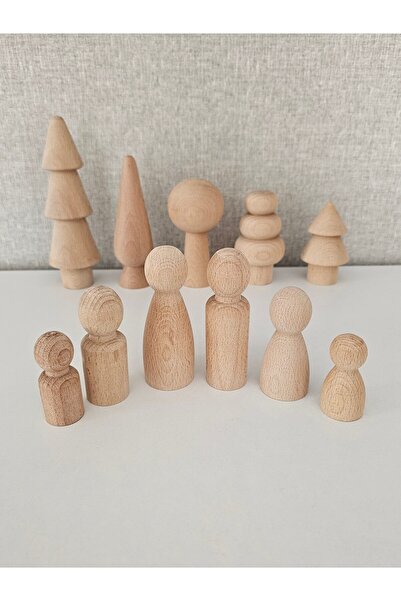 Mesu Ahşap Oyuncaklar 6 Li Raw Wood Family and 5 Li Raw Wood