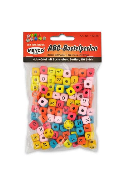 Meyco Colorful Beads, Square With Letters, 110 Pcs, 25 Gr, Art & Craft Accessories For Children
