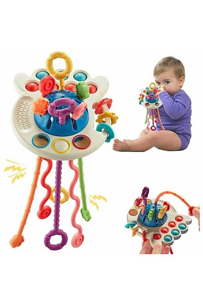Micostore Jucarie senzoriala Montessori, Caracatita Vesela, pentru Motricitate si Dentitie, cu Snur Silicon