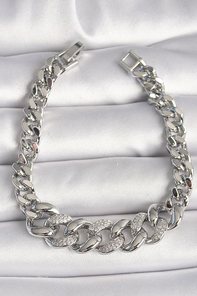NEZADE STORE Brass Silver Color Zircon Stone Thick Ring Model Women's Bracelet - Lisinya