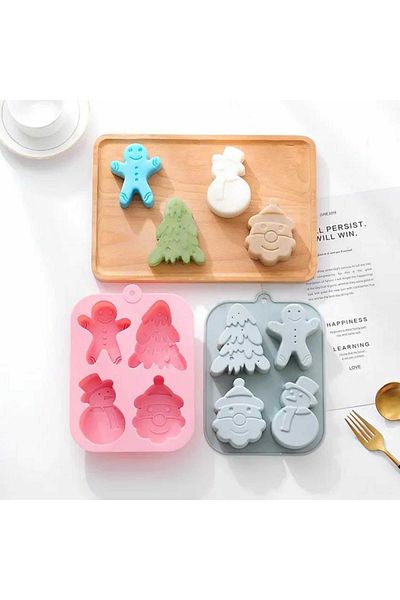 Micostore Forma Silicon Cu 4 Matrite, De Craciun,briose, Biscuiti Sau Turta Dulce, 21.8 X 16.2 X 3.7 Cm