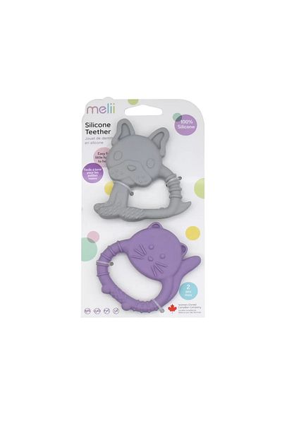 Melii Set of 2 Silicone Teething Toys Bulldog Cat Model