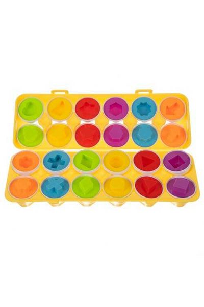 Micostore Matching Eggs Game - Match Eggs With Geometric Shapes, Set of 12 Eggs