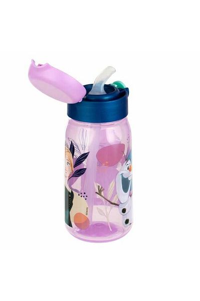 Micostore Children's Water Bottle, Bottle With Straw, 500 Ml, Frozen, Transparent Lilac, Pop Up, School And Kindergarten