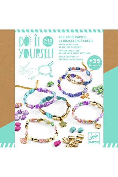 djeco Atelier Diy De Confectionat Bratari Cu Margele Din Hartie, Detalii Aurii