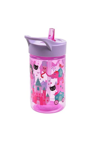 Micostore Children's Water Bottle, Straw Bottle, 430 Ml, Princesses, Flip Top, Lilac, For School And Kindergarten