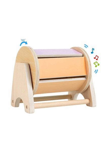 Micostore Cilindru Colorat Cu Bile Zornaitoare,jucarie Montessori Din Lemn,1 An , Spinning Drum Tambur Pastel