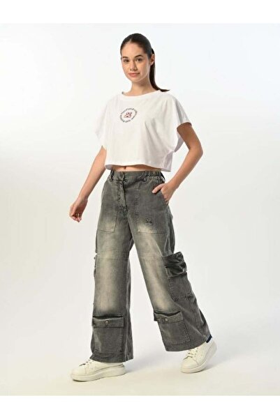 Zekids Crop casual brodat cu logo pentru fete