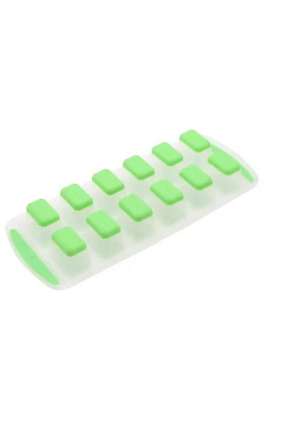 Micostore Ice Cube Tray, Plastic Mold With Silicone Base, Green Color, 12 Cavities