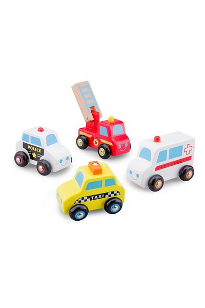 New Classic Toys Set of 4 Wooden Vehicles for Children