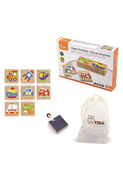 Viga Toys Puzzle magnetic din lemn, mijloc de transport