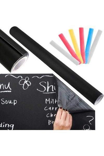 Micostore Tabla de scris autocolanta pentru suprafete, tip tapet, creta. usor de lipit, 45 x 200 cm, negru