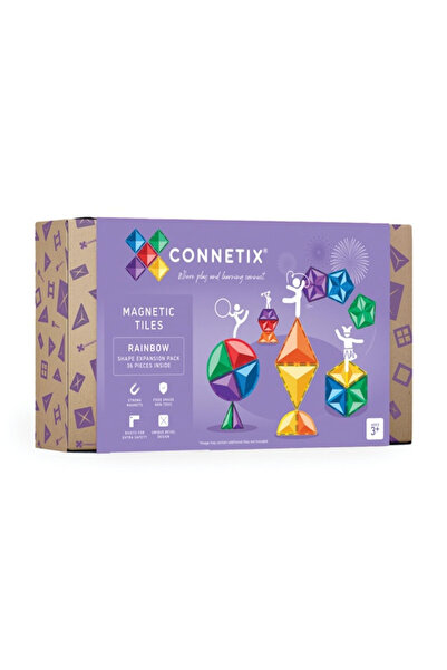 Connetix Set de construcție magnetic, Rainbow Shape Expansion Pack , Tiles, 3...