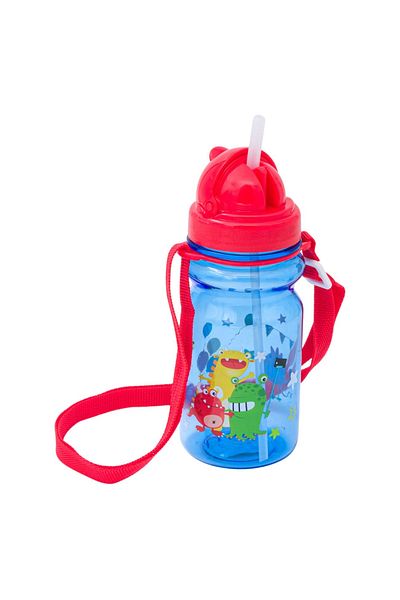 Micostore Children's Water Bottle, Bottle with Straw and String, 350 Ml, Monsters, Pop Up, For School and Kindergarten