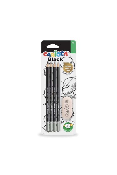 CARIOCA Set Of 4 Black Hb Graphite Pencils Eraser