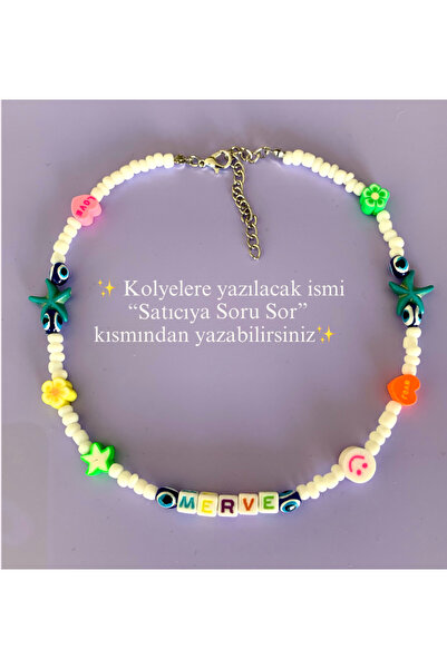LeylanTakı Leylan Takı Çocuk Beyaz Isimli Nazar Boncuklu Özel Tasarım El Yapımı Kolye