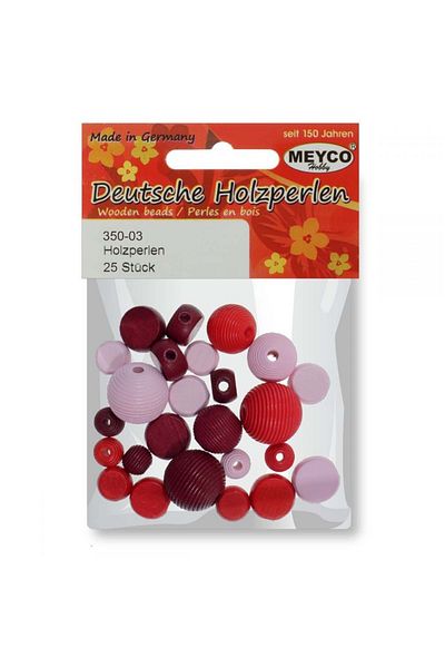 Meyco Set Of 25 Round, Flat Wooden Beads, Mix Of Shapes, Matte Finish, Creative Craft Accessories