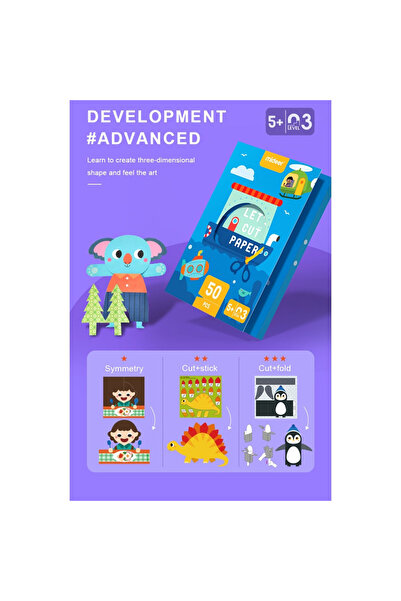 Mideer Set of Activities with Paper Cutting and Trimming Exercises, Let's Cut Paper, Level 03 Advanced