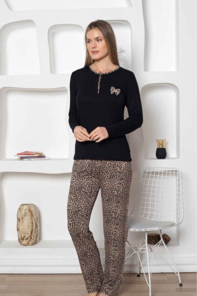 İpek Women's Long Sleeve Leopard Print Pajama Set