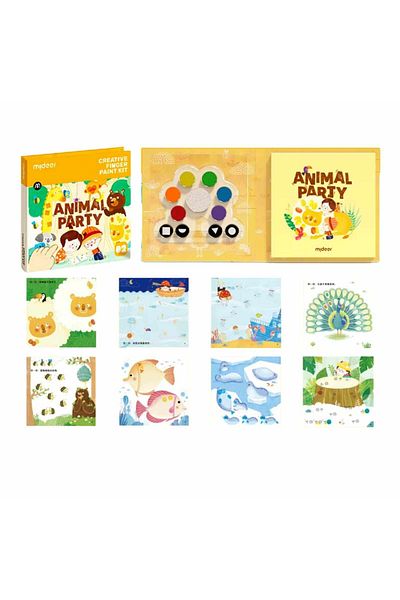 Mideer Carte De Pictat Cu Degetele, Nivel 2, Intermediar, 50 Pagini,animal Party,creative Finger Paint Kit
