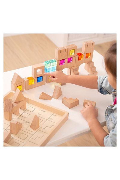 TickiT Set of 40 Wooden Building Blocks, Smooth and Tactile, with Colored Crystals
