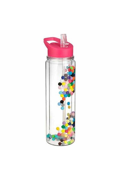 Micostore Sticla De Apa Copii, Cu Pai Si Maner, 500 Ml, Perete Dublu Cu Pompon, Transparenta