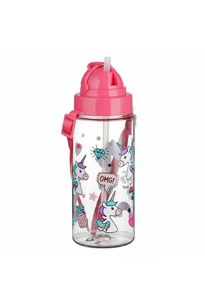 Micostore Kids Water Bottle, Straw Bottle, Reusable, Unicorn, Bpa Free, 500 ml